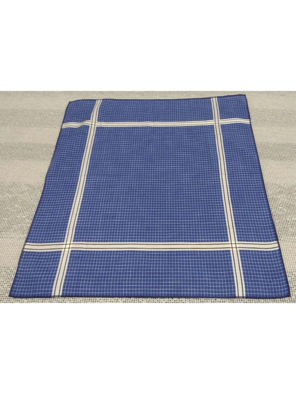 Vintage 1950s Men's Cotton Handkerchief Scarf Blue Squares Cream White Stripes
